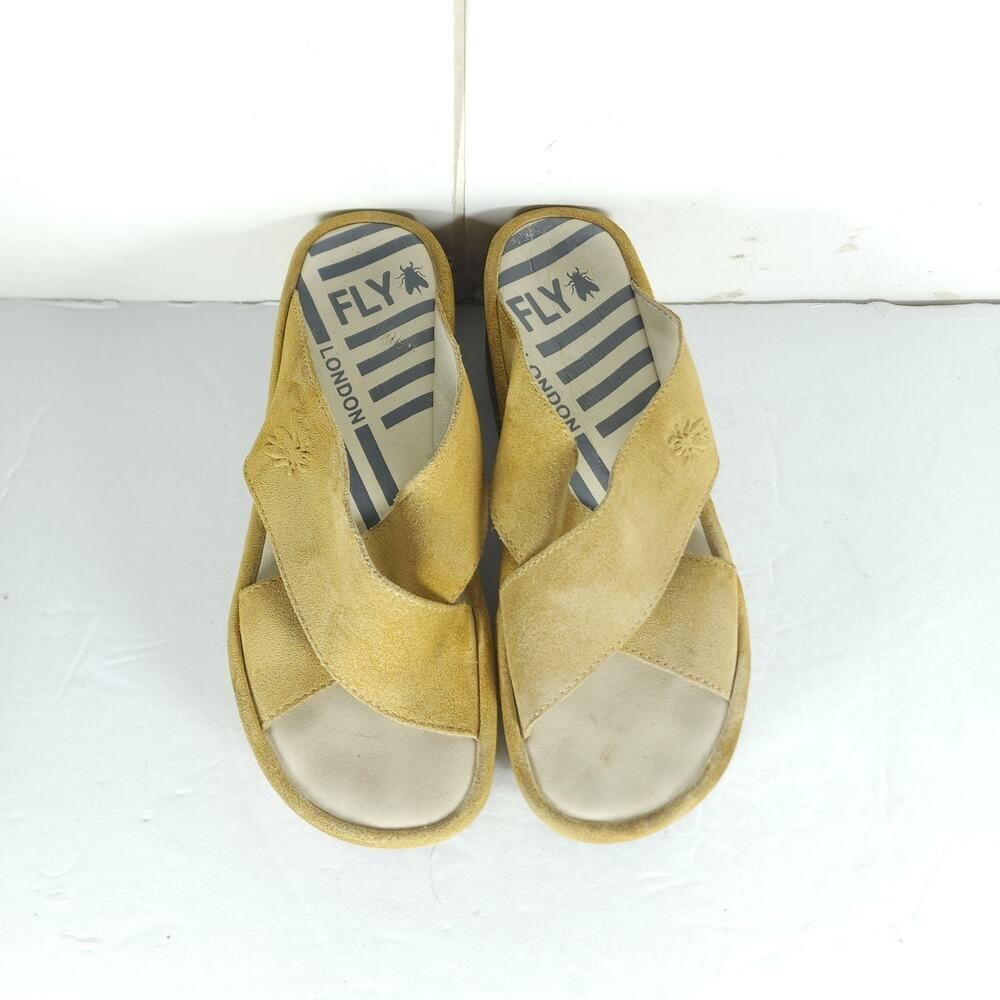 FLY LONDON Women’s Begsfly EU37 US6,5 Yellow Suede Platform Wedge Sandals - Picture 4 of 16